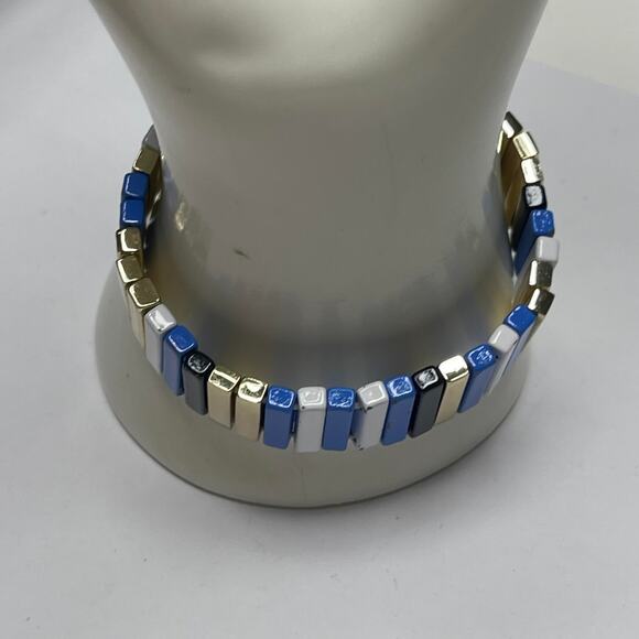J. Crew JCREW bracelet blue black white silver tone signed costume jewelry - Picture 5 of 14